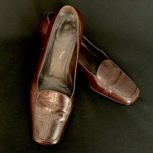 Vintage Salvatore Ferragamo Embossed Leather Heeled Loafers